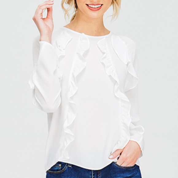 WonderlustApparel Tops - CYBER SALE! JULES White Chiffon Ruffled Blouse